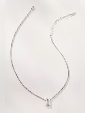 NWT Anthropologie Large Shimmered Monogram Tennis Necklace Silver Letter L
